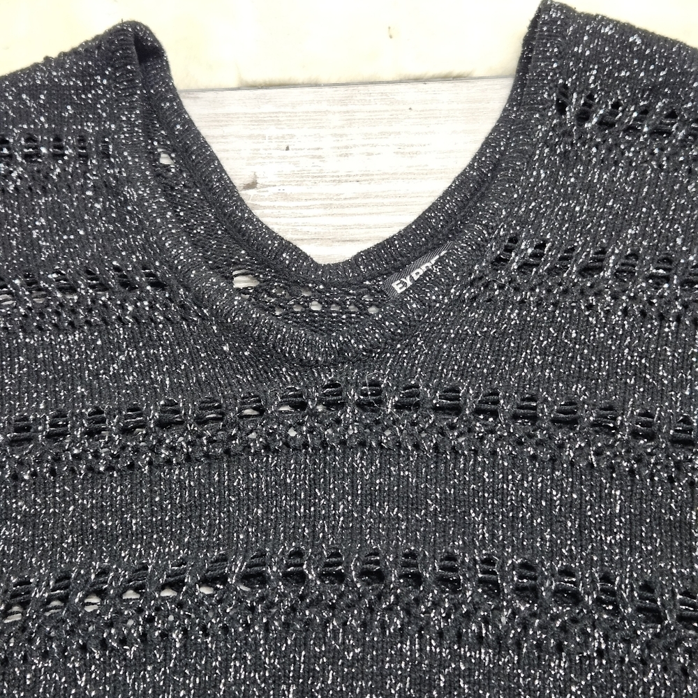 Express Open Knit Cropped VNeck Dolman Sleeves Sweater XS Boxy Y2K Batwing Boho - Picture 6 of 11